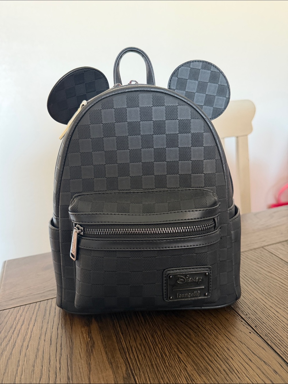 Loungefly Black Checker Mini Backpack with Mickey Ears